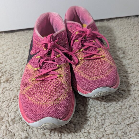 Nike Flyknit Lunar 3 Pink Blast heavy wear Size 10 - Picture 5 of 7